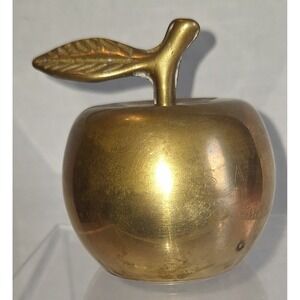 vintage brass bell teacher's gift apple with leaf home decor paper weight